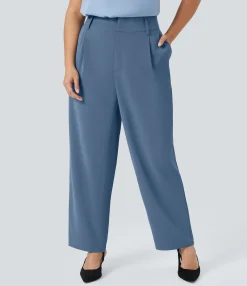 Plus Size<HALARA High Waisted Pocket Solid Work Plus Size Tapered Pants