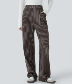 High-Waisted Pants|Straight-Leg Pants<HALARA High Waisted Pocket Straight Leg Stripe Work Pants