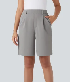 Shorts<HALARA High Waisted Pocket Straight Leg Crepe Work Bermuda Shorts