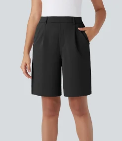 Shorts<HALARA High Waisted Pocket Straight Leg Crepe Work Bermuda Shorts