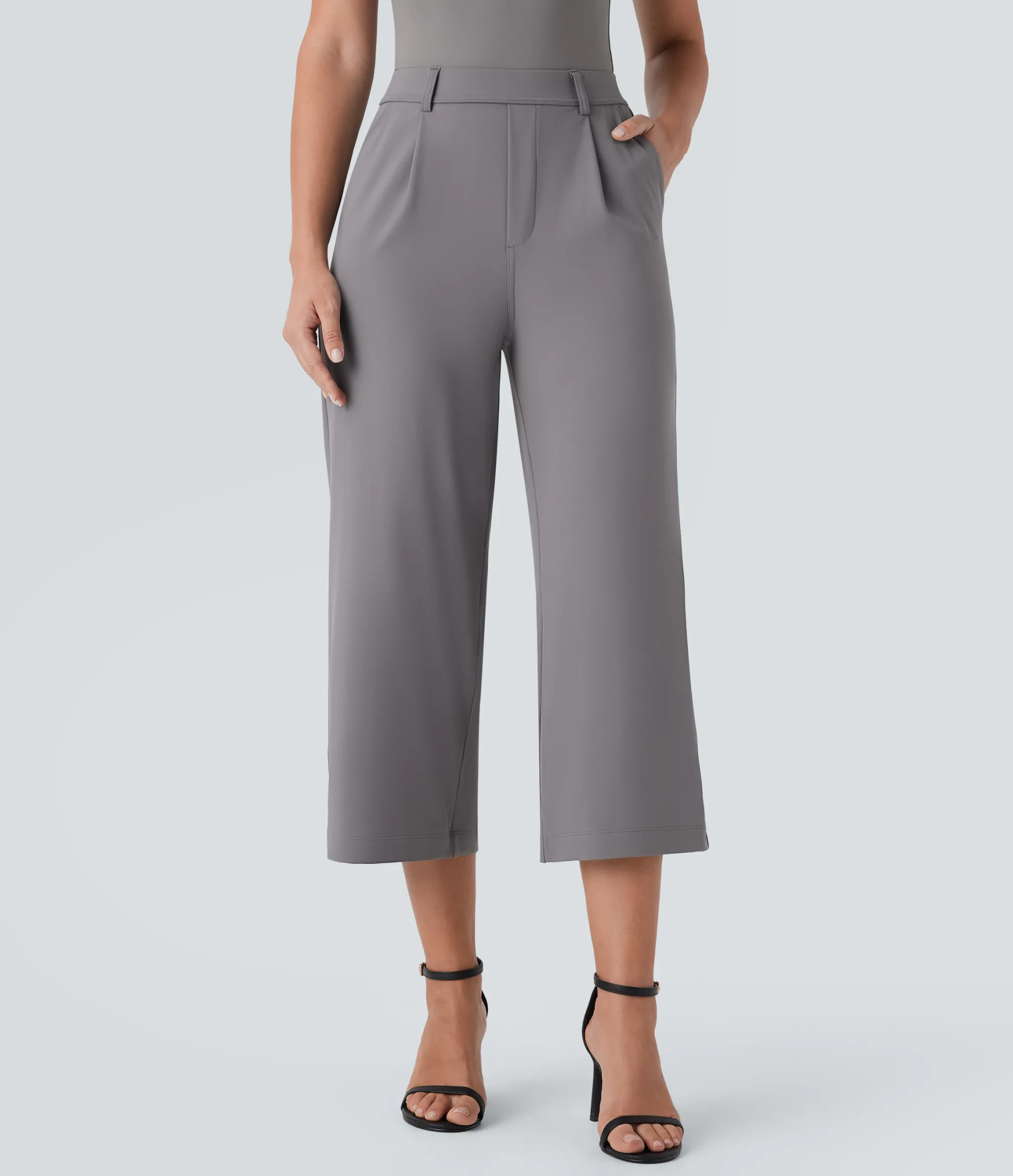 High-Waisted Pants|Straight-Leg Pants<HALARA High Waisted Pocket Straight Leg Capri Work Pants