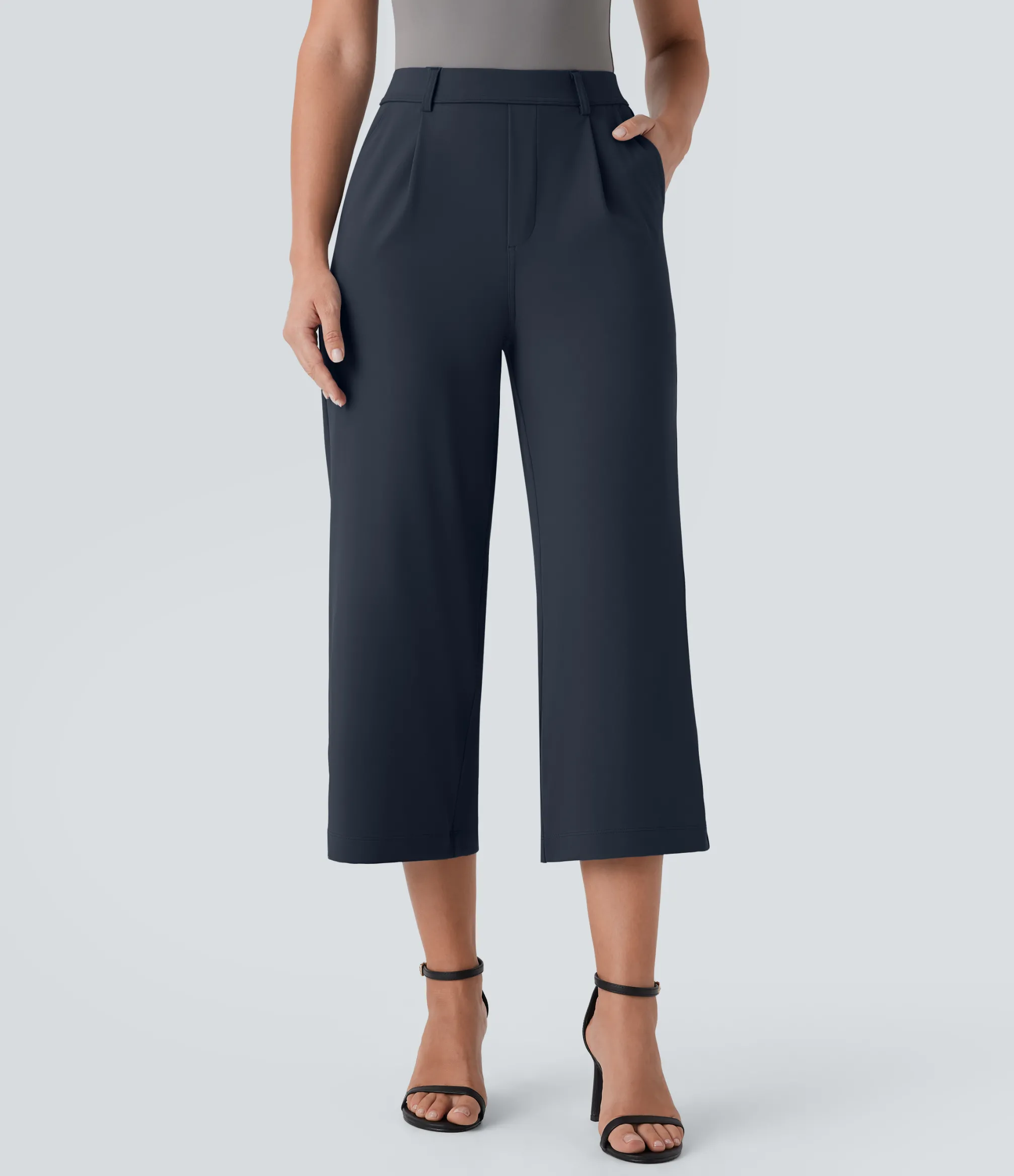High-Waisted Pants|Straight-Leg Pants<HALARA High Waisted Pocket Straight Leg Capri Work Pants