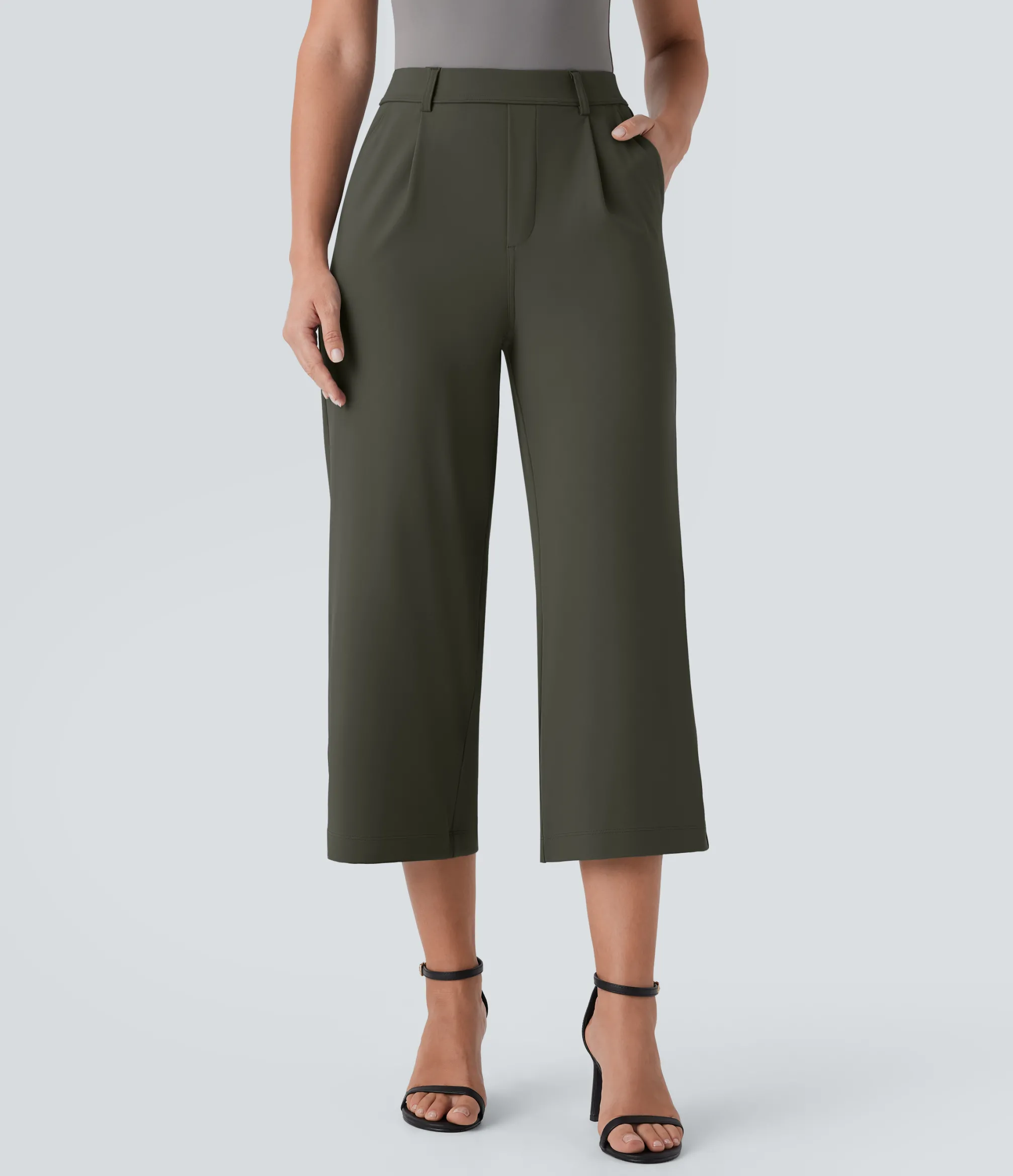 High-Waisted Pants|Straight-Leg Pants<HALARA High Waisted Pocket Straight Leg Capri Work Pants