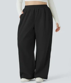 Plus Size<HALARA High Waisted Pocket Straight Leg Mop Corduroy Casual Plus Size Pants