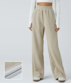 High-Waisted Pants|Straight-Leg Pants<HALARA High Waisted Pocket Straight Leg Mop Corduroy Casual Pants