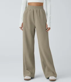 High-Waisted Pants|Straight-Leg Pants<HALARA High Waisted Pocket Straight Leg Mop Corduroy Casual Pants