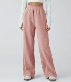 High-Waisted Pants|Straight-Leg Pants<HALARA High Waisted Pocket Straight Leg Mop Corduroy Casual Pants