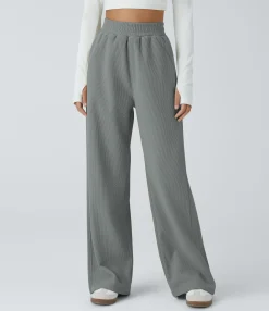 High-Waisted Pants|Straight-Leg Pants<HALARA High Waisted Pocket Straight Leg Mop Corduroy Casual Pants