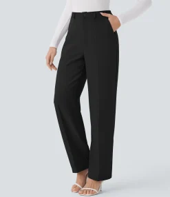 High-Waisted Pants|Straight-Leg Pants<HALARA High Waisted Pocket Straight Leg Work Pants