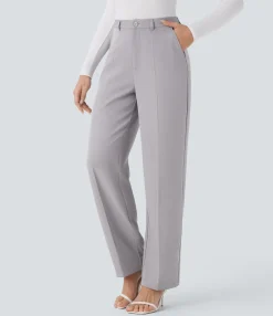 High-Waisted Pants|Straight-Leg Pants<HALARA High Waisted Pocket Straight Leg Work Pants