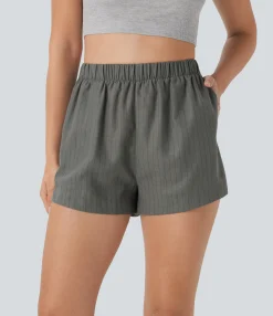 Shorts<HALARA High Waisted Pocket Stripe Linen-Feel Shorts
