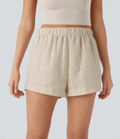 Shorts<HALARA High Waisted Pocket Stripe Linen-Feel Shorts