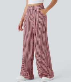 Pants|High-Waisted Pants<HALARA High Waisted Pocket Stripe Casual Wide Leg Pants