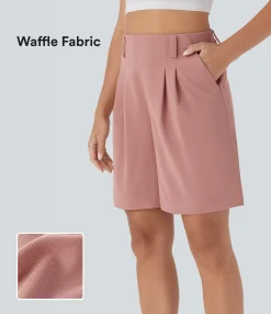 Shorts<HALARA High Waisted Pocket Waffle Casual Bermuda Shorts