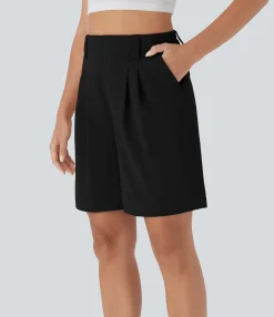 Shorts<HALARA High Waisted Pocket Waffle Casual Bermuda Shorts
