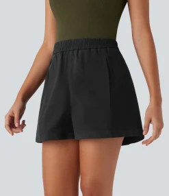 Shorts<HALARA High Waisted Pocket Washed Casual Cotton Shorts