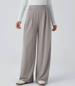 High-Waisted Pants|Wide-Leg Pants<HALARA High Waisted Pocket Wide Leg Waffle Casual Pants