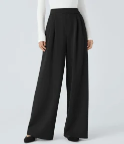 High-Waisted Pants|Wide-Leg Pants<HALARA High Waisted Pocket Wide Leg Work Pants