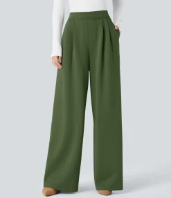 High-Waisted Pants|Wide-Leg Pants<HALARA High Waisted Pocket Wide Leg Work Pants