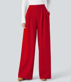 High-Waisted Pants|Wide-Leg Pants<HALARA High Waisted Pocket Wide Leg Work Pants