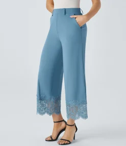 High-Waisted Pants|Pants<HALARA High Waisted Pocket Wide Leg Lace Hem Work Pants