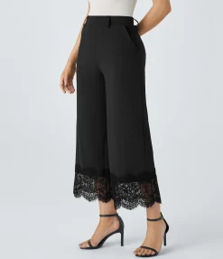High-Waisted Pants|Pants<HALARA High Waisted Pocket Wide Leg Lace Hem Work Pants