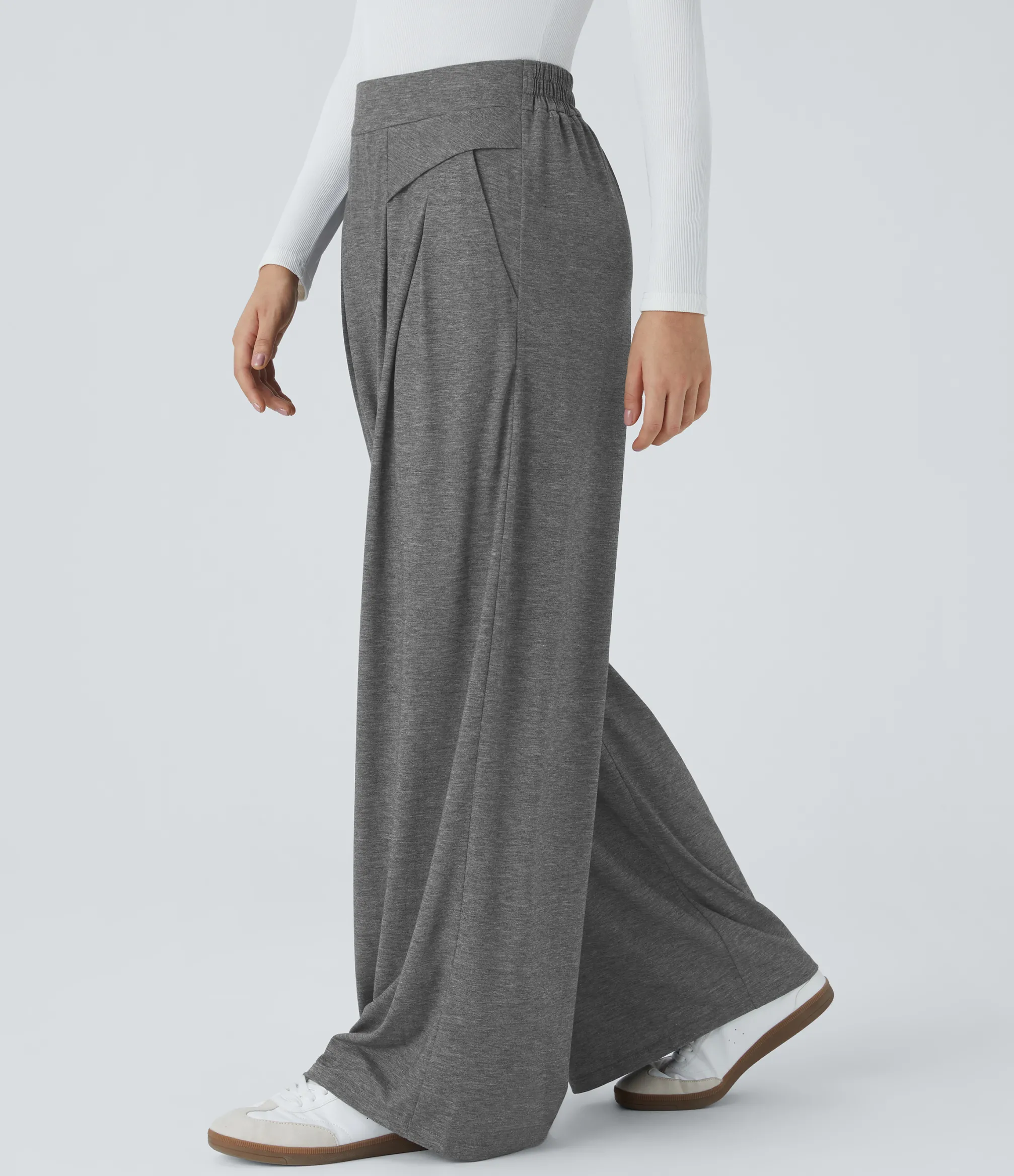 High-Waisted Pants|Pants<HALARA High Waisted Pocket Wide Leg Heathered Casual Pants