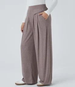 High-Waisted Pants|Pants<HALARA High Waisted Pocket Wide Leg Heathered Casual Pants