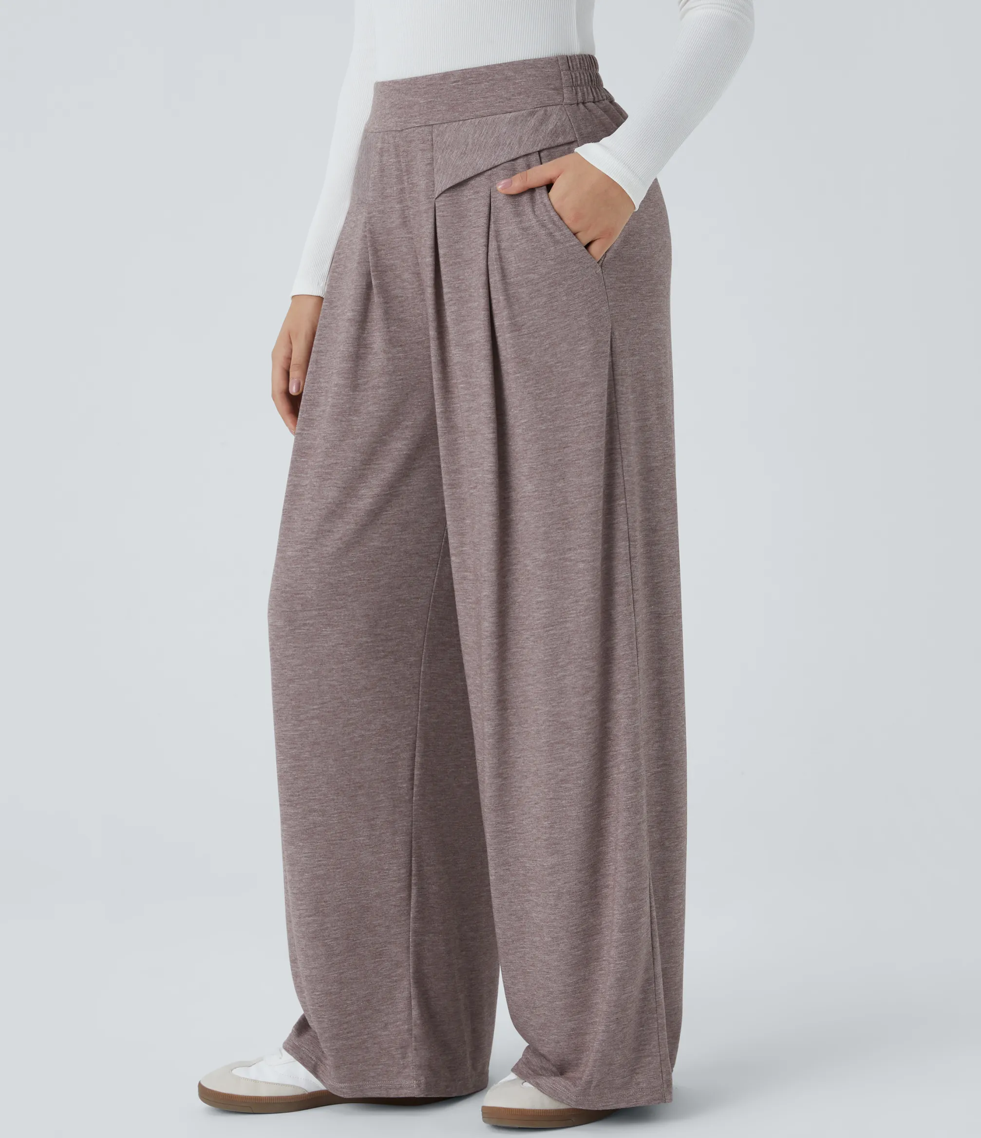 High-Waisted Pants|Pants<HALARA High Waisted Pocket Wide Leg Heathered Casual Pants