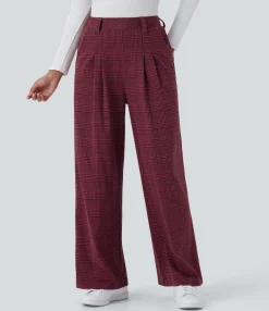 High-Waisted Pants|Wide-Leg Pants<HALARA High Waisted Pocket Wide Leg Houndstooth Plaid Casual Pants