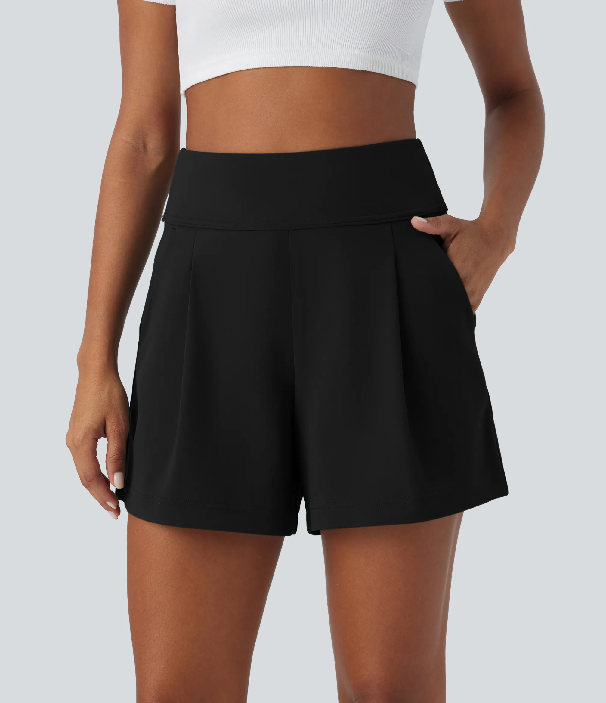 Shorts<HALARA High Waisted Pocket Wide Leg Work Shorts