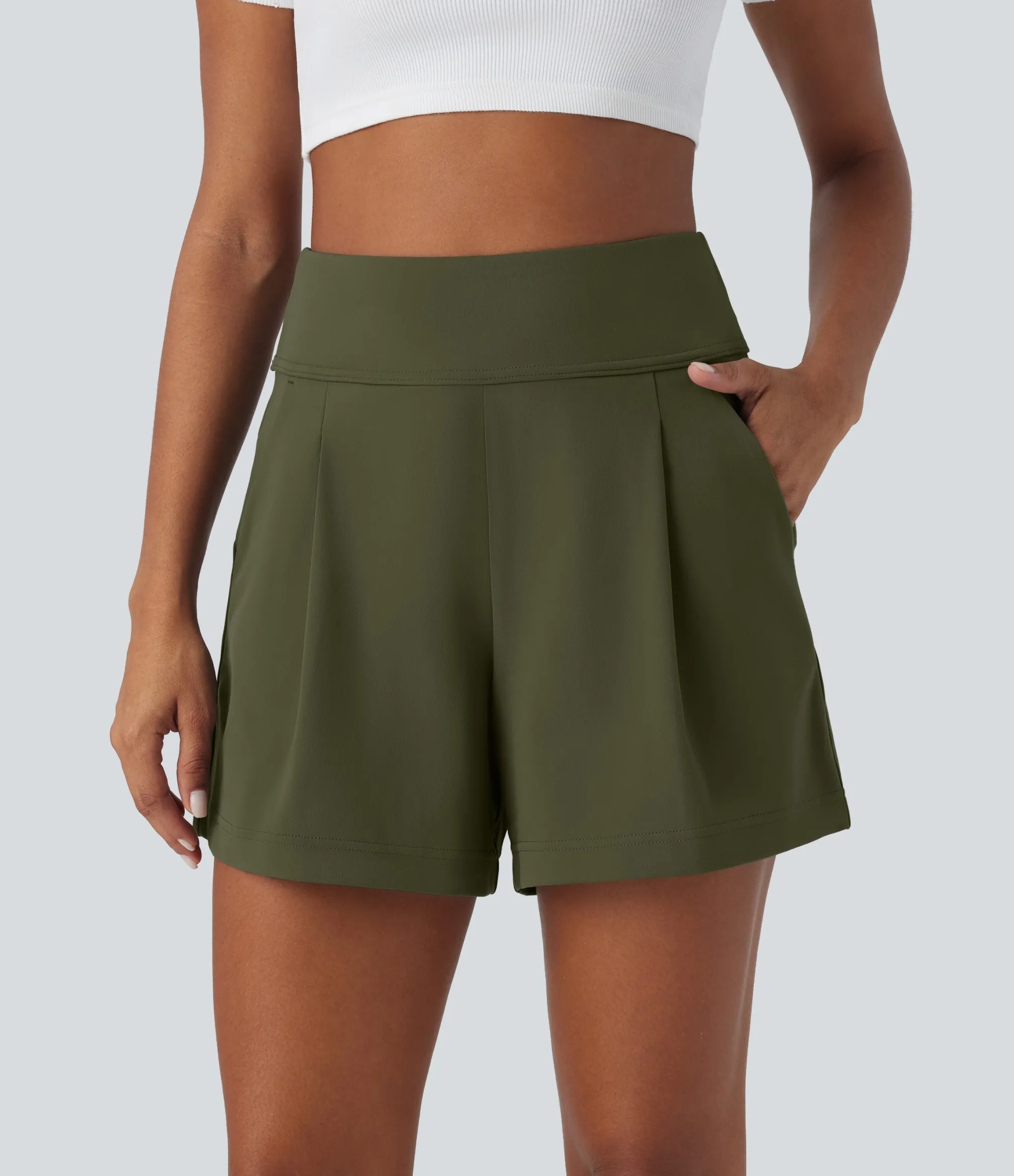 Shorts<HALARA High Waisted Pocket Wide Leg Work Shorts