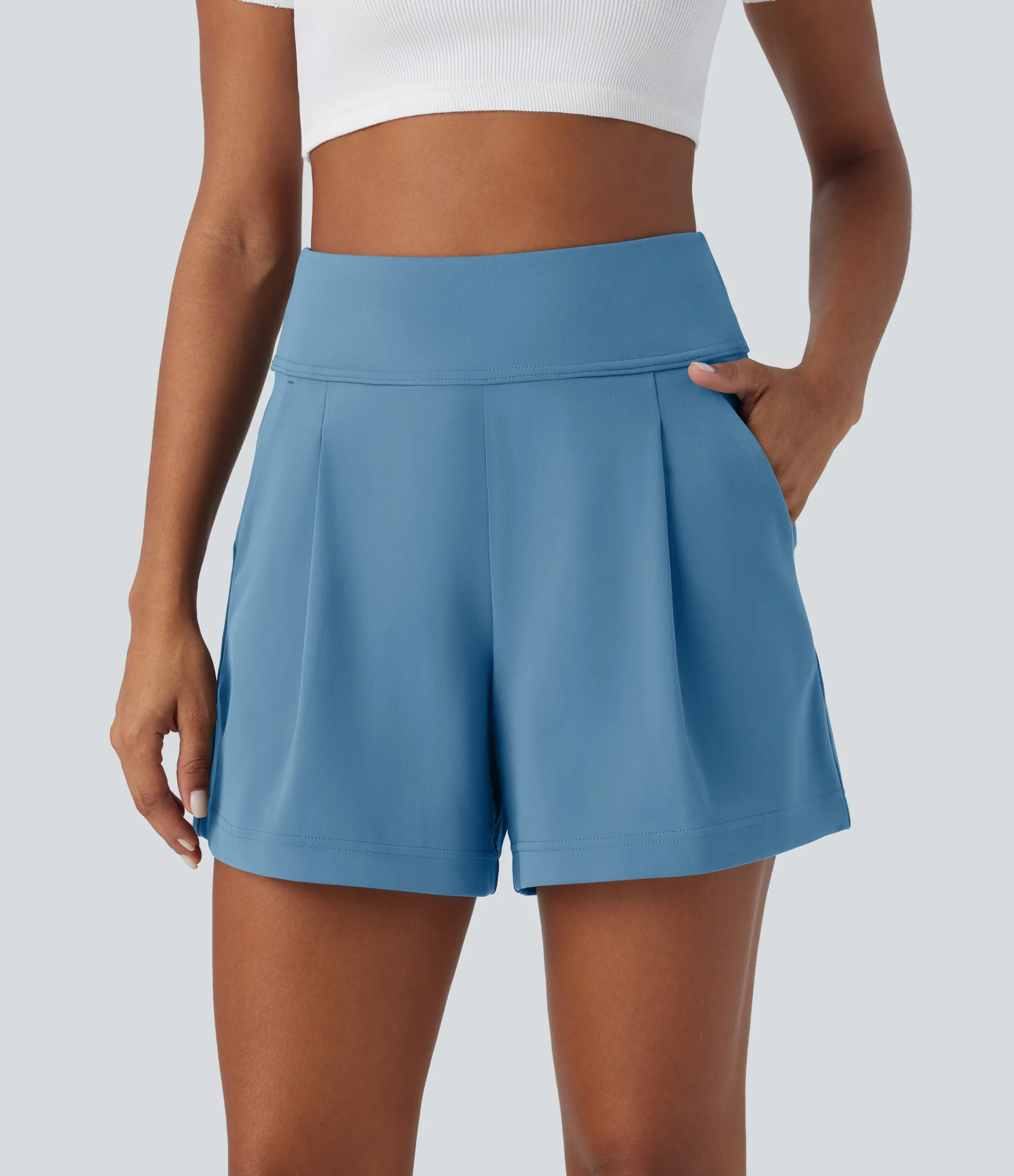 Shorts<HALARA High Waisted Pocket Wide Leg Work Shorts