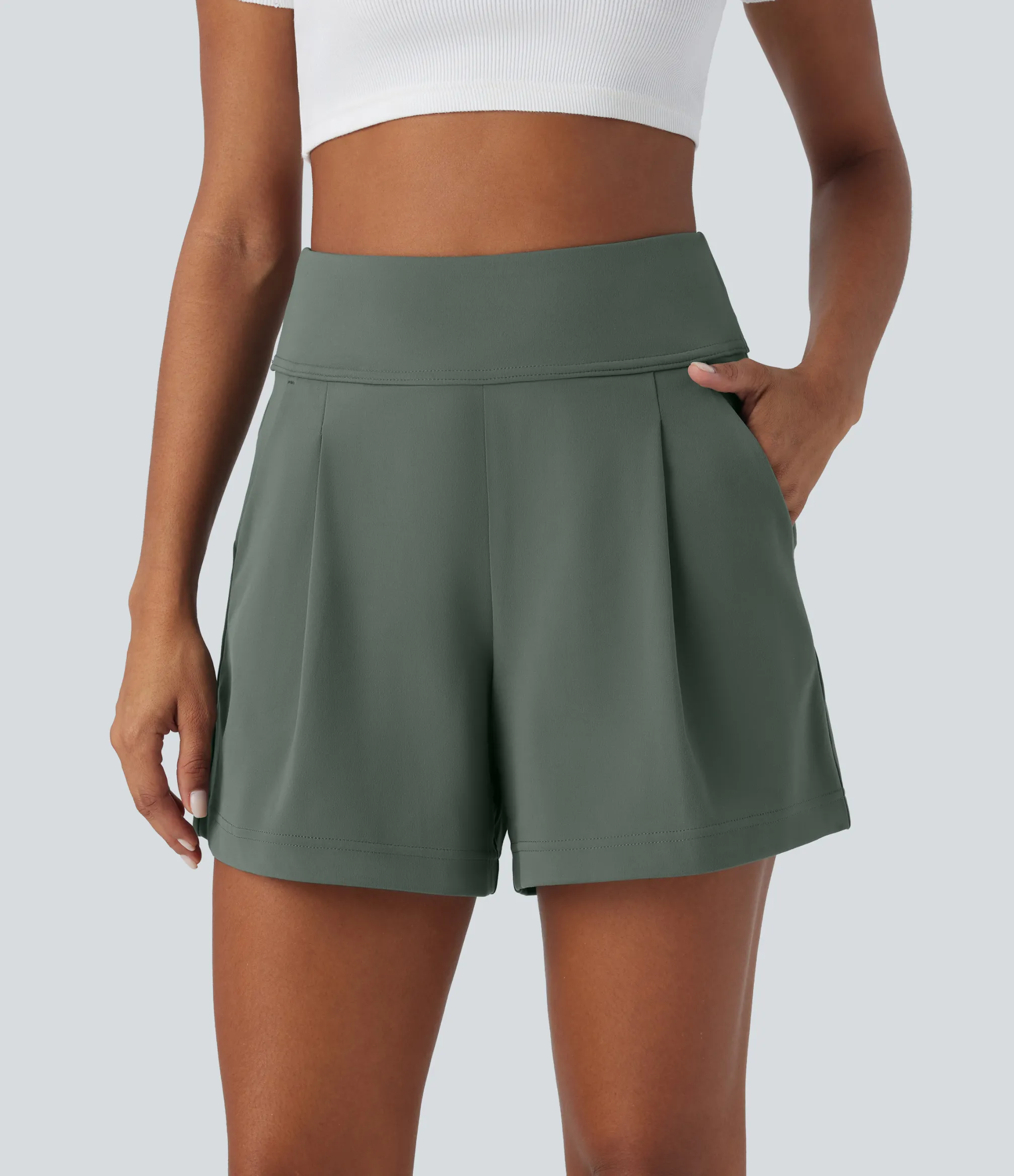 Shorts<HALARA High Waisted Pocket Wide Leg Work Shorts