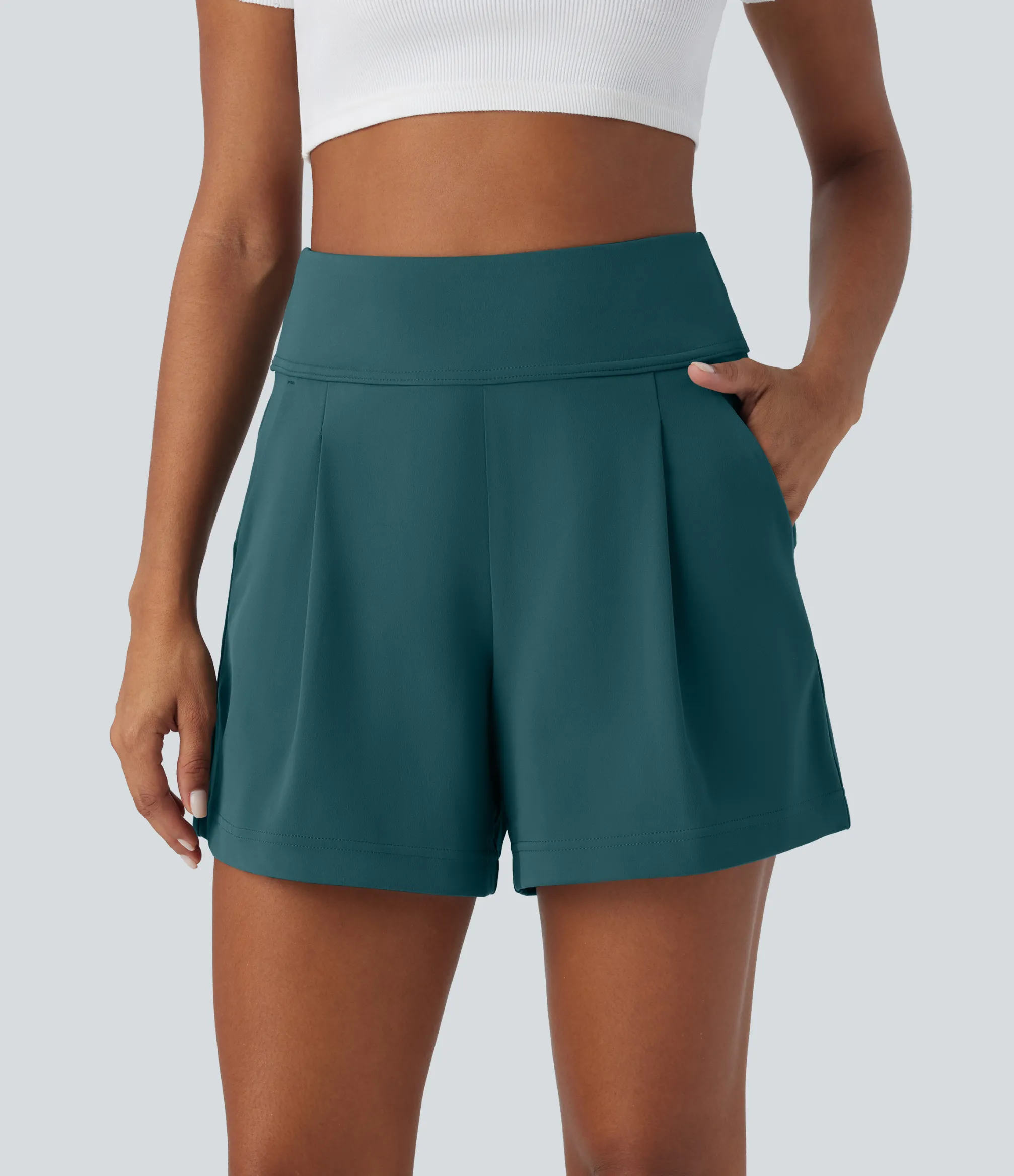 Shorts<HALARA High Waisted Pocket Wide Leg Work Shorts