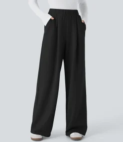 High-Waisted Pants|Wide-Leg Pants<HALARA High Waisted Pocket Wide Leg Fleece Casual Pants