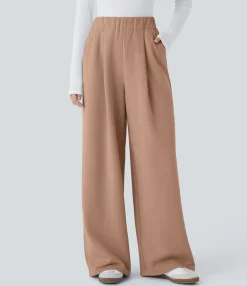 High-Waisted Pants|Wide-Leg Pants<HALARA High Waisted Pocket Wide Leg Fleece Casual Pants