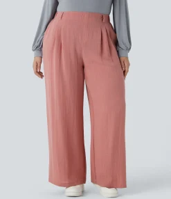 Plus Size<HALARA High Waisted Pocket Wide Leg Flowy Casual Linen-Feel Plus Size Pants