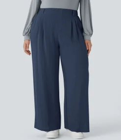 Plus Size<HALARA High Waisted Pocket Wide Leg Flowy Casual Linen-Feel Plus Size Pants