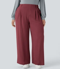Plus Size<HALARA High Waisted Pocket Wide Leg Flowy Casual Linen-Feel Plus Size Pants