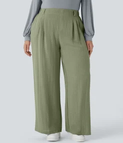 Plus Size<HALARA High Waisted Pocket Wide Leg Flowy Casual Linen-Feel Plus Size Pants