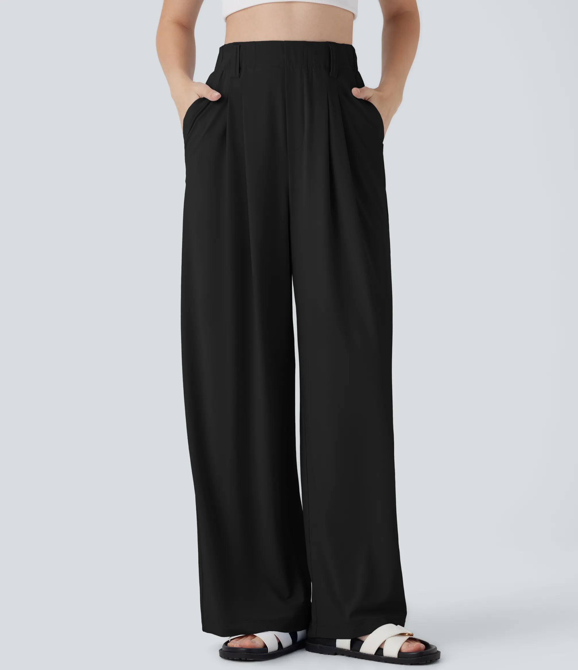 High-Waisted Pants|Wide-Leg Pants<HALARA High Waisted Pocket Wide Leg Cool Touch Casual Pants-UPF50+