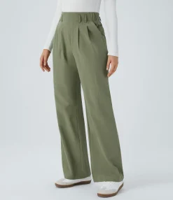 High-Waisted Pants|Wide-Leg Pants<HALARA High Waisted Pocket Wide Leg Casual Linen-Feel Pants