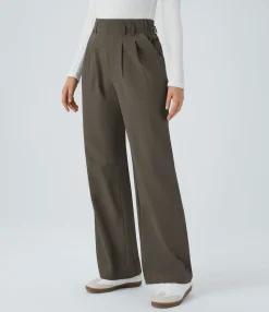 High-Waisted Pants|Wide-Leg Pants<HALARA High Waisted Pocket Wide Leg Casual Linen-Feel Pants