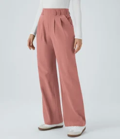 High-Waisted Pants|Wide-Leg Pants<HALARA High Waisted Pocket Wide Leg Casual Linen-Feel Pants