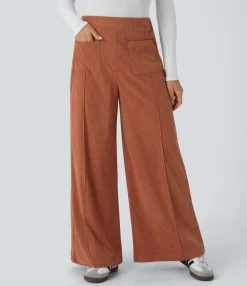 Pants|High-Waisted Pants<HALARA High Waisted Pocket Wide Leg Corduroy Casual Pants