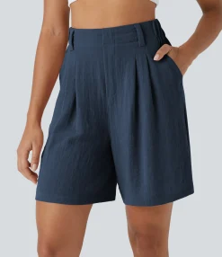 Shorts<HALARA High Waisted Pocket Wide Leg Casual Linen-Feel Bermuda Shorts