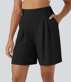 Shorts<HALARA High Waisted Pocket Wide Leg Casual Linen-Feel Bermuda Shorts
