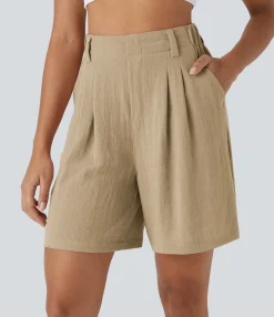 Shorts<HALARA High Waisted Pocket Wide Leg Casual Linen-Feel Bermuda Shorts