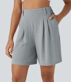 Shorts<HALARA High Waisted Pocket Wide Leg Casual Linen-Feel Bermuda Shorts